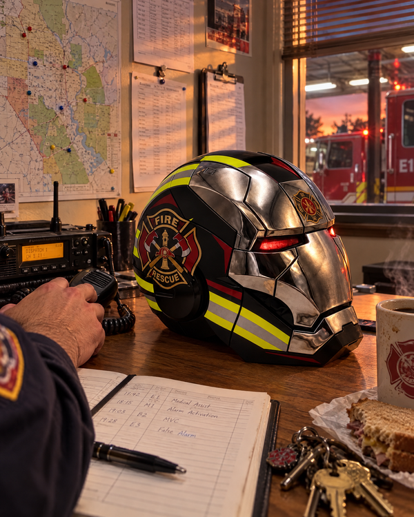 The Chief helmet in Station Black on a watch office desk