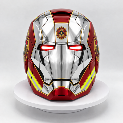The Chief helmet front view with LED eyes on
