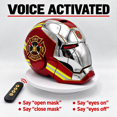 Voice activated: say open mask, close mask, eyes on, eyes off